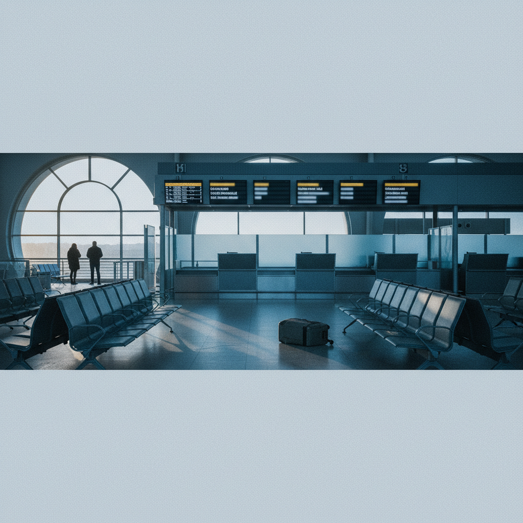 Empty airport gate — cancelled flights from a strike